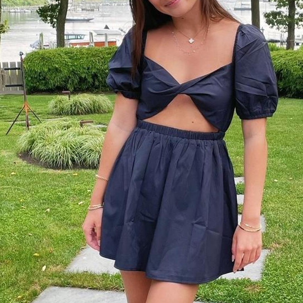 Beginning boutique bow cut out puff sleeve dress